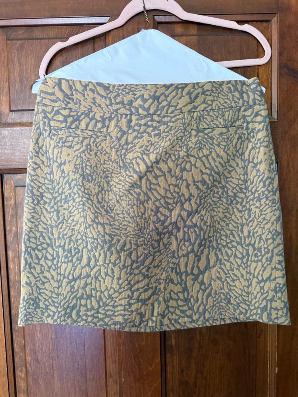 LOFT Mini Skirt in Olive and Gray Abstract Jacquard